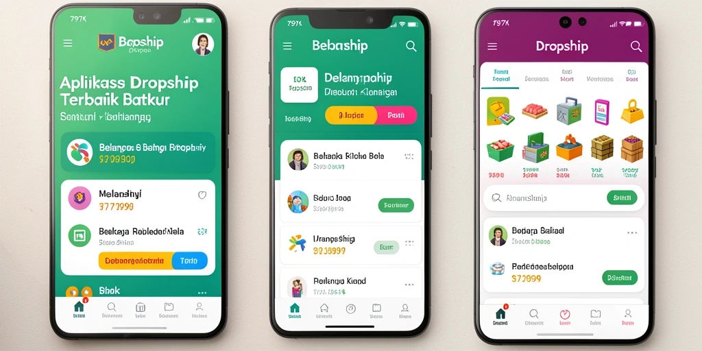 Antarmuka pengguna sederhana dari aplikasi 797K dengan fitur dropship.