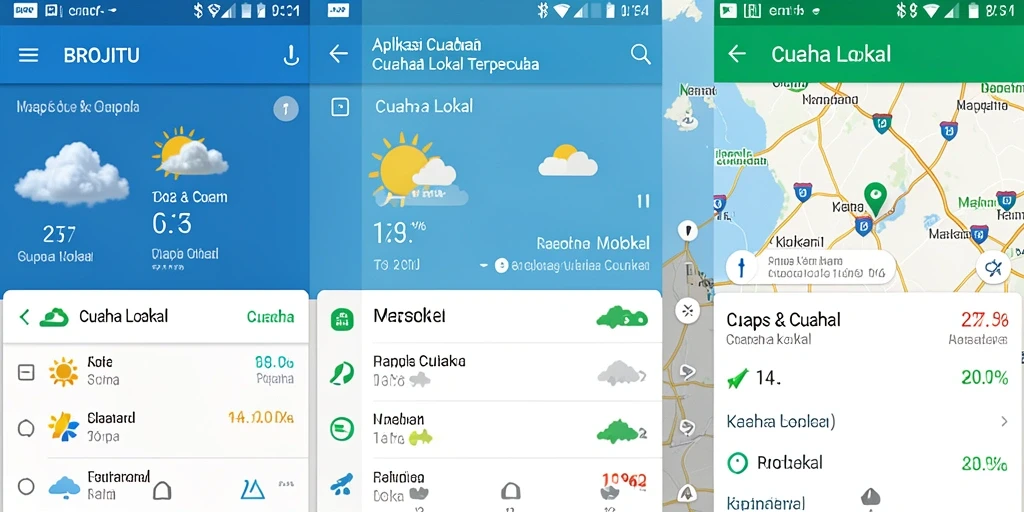 Antarmuka utama BROJITU menampilkan informasi cuaca lokal yang jelas.