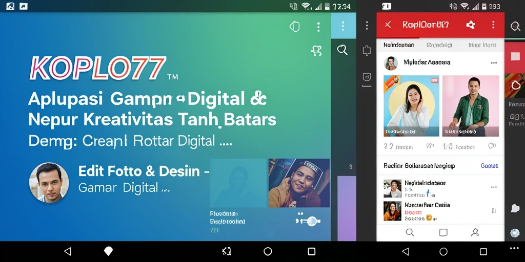Antarmuka KOPLO77 dengan alat pengeditan canggih dan fitur berbagi.