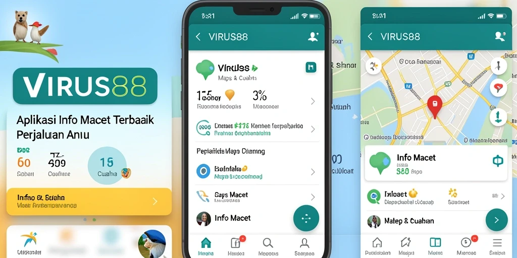 Antarmuka aplikasi Info Macet VIRUS88 dengan cerdas menampilkan kondisi lalu lintas.