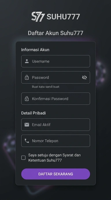 Tampilan halaman daftar suhu777
